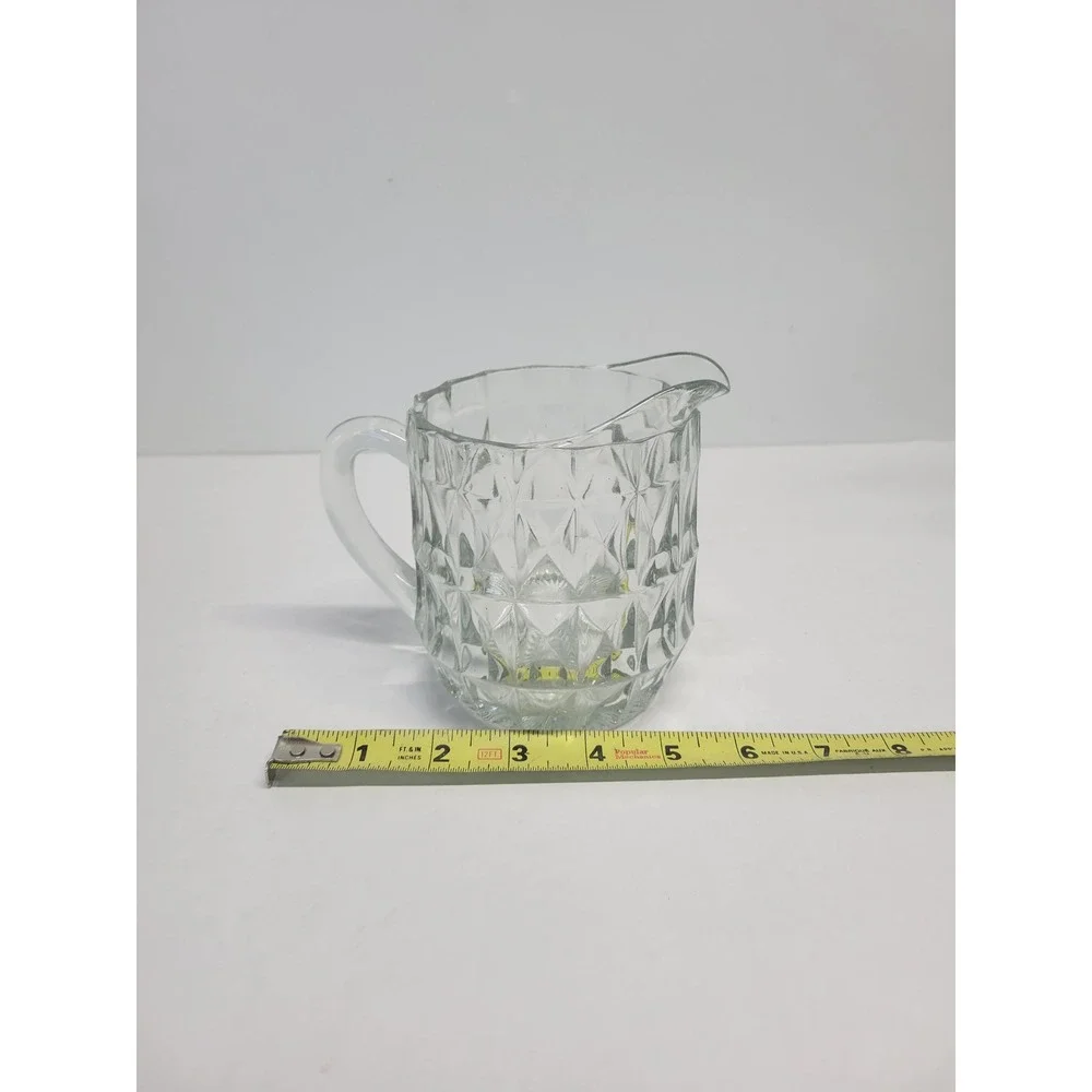 Vtg Clear Pressed Glass juice Pitcher Diamond Point Geometric Pattern 5‎ in